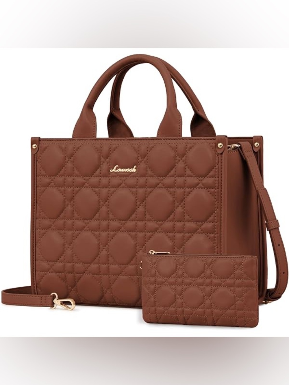 Quilted Brown Shoulder Bag with Removable Pouch